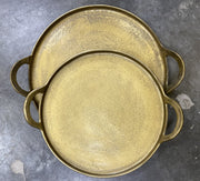DISTRESSED GOLD TRAY WITH HANDLES