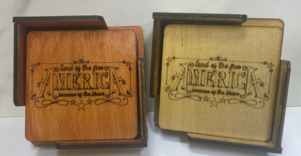 LASER CUT WOOD COASTERS IN TRAY