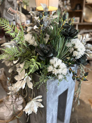 38" GRAY PLANTER WITH FALL FLORALS AND LED BRANCHES