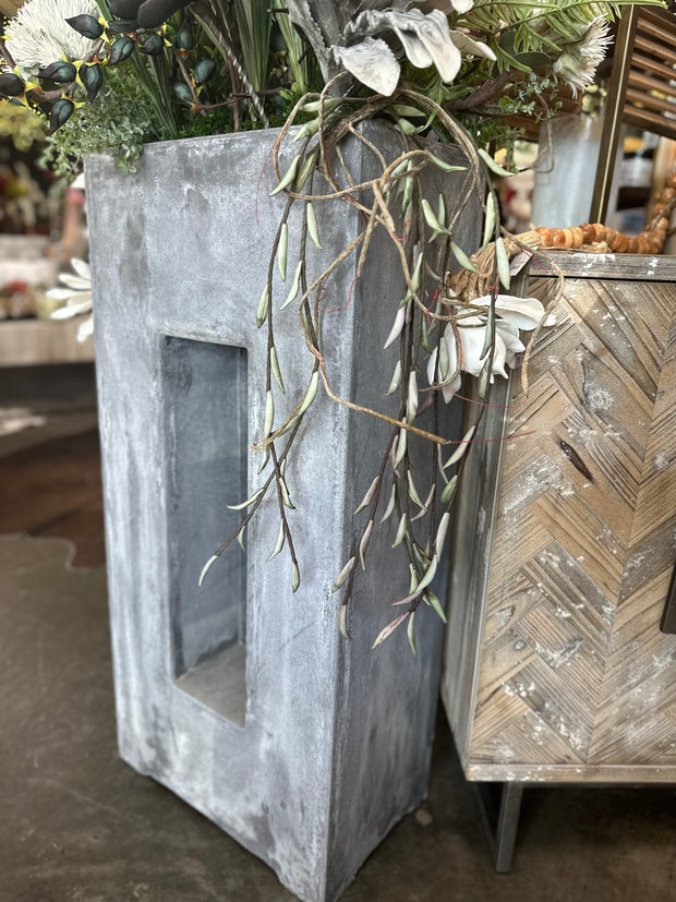 38" GRAY PLANTER WITH FALL FLORALS AND LED BRANCHES