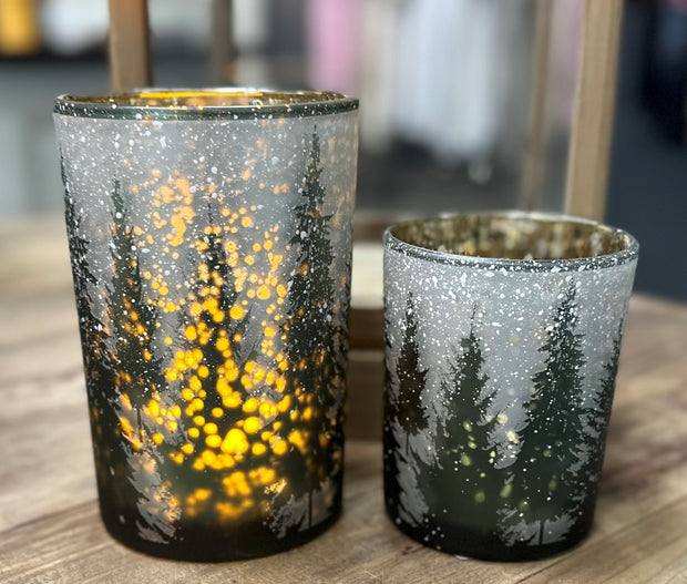 PINE TREE AND MERCURY GLASS CANDLE HOLDER