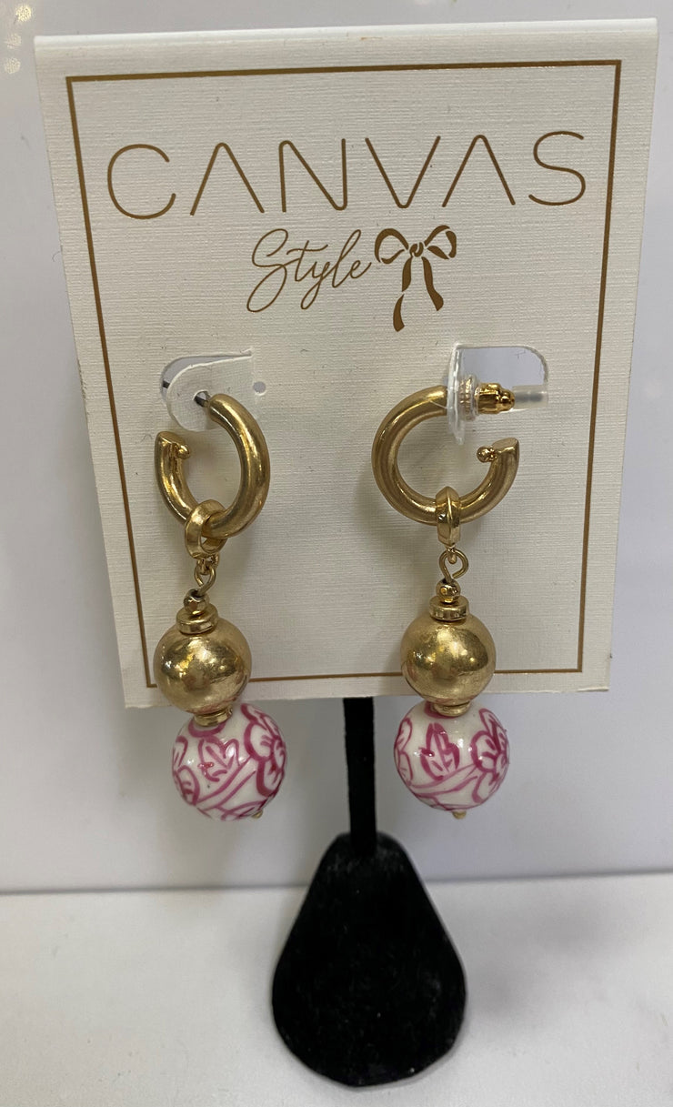 AYLIN PINK CHINOISERIE DROP HOOP EARRING