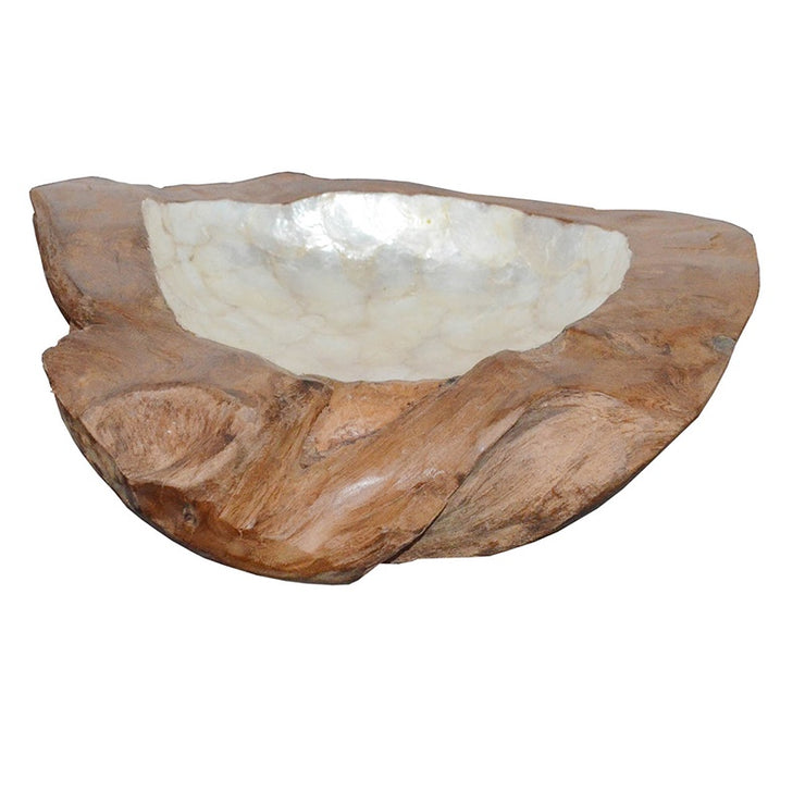 FAUX TEAK & MOTHER OF PEARL BOWL