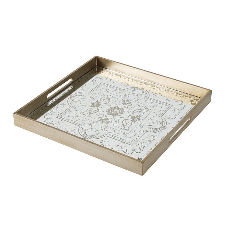 20" SQUARE MIRRORED FLORAL MOTIF TRAY