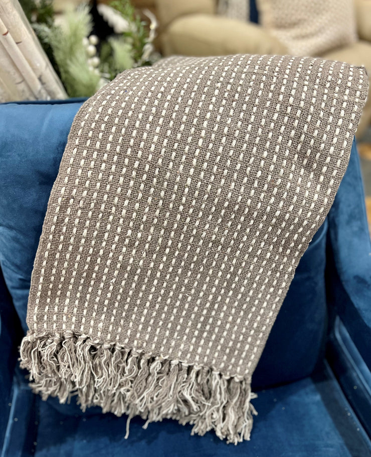 TAUPE WOVEN STAB STITCH THROW BLANKET