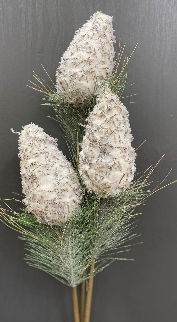 34" SNOWY PINECONE SPRAY