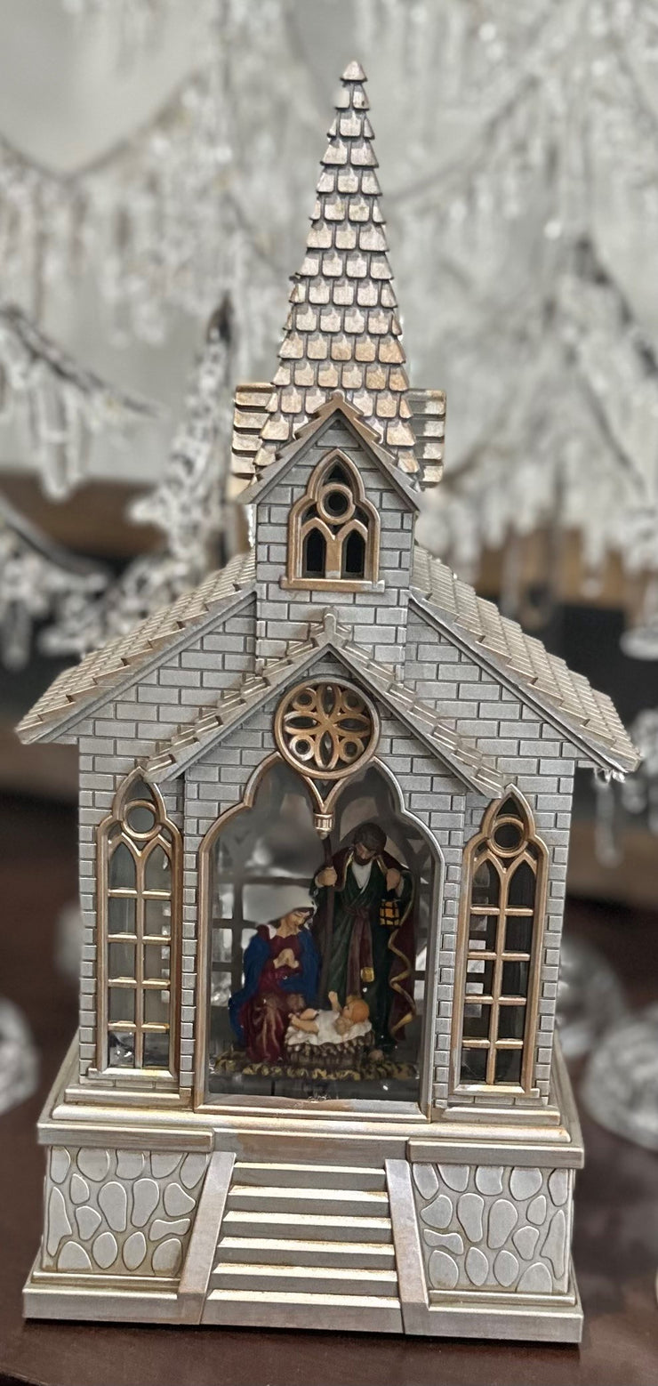 CHURCH AND HOLY FAMILY SNOW GLOBE