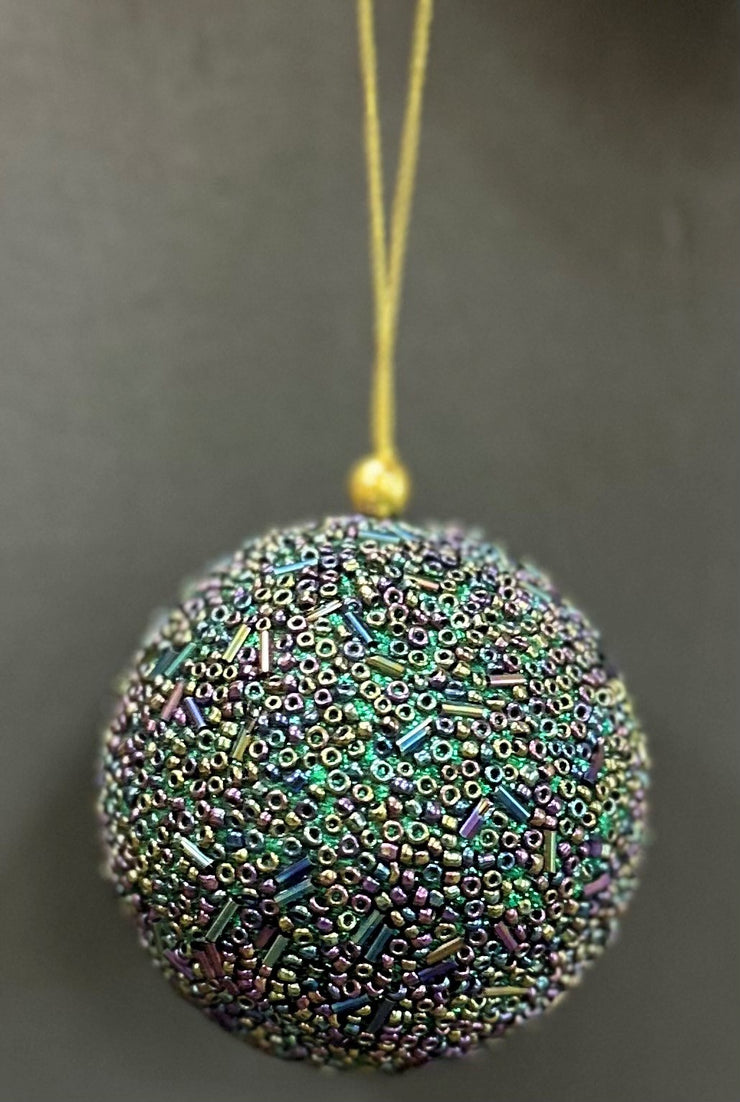 TEAL AND IRRIDESCENT BEAD ORNAMENT