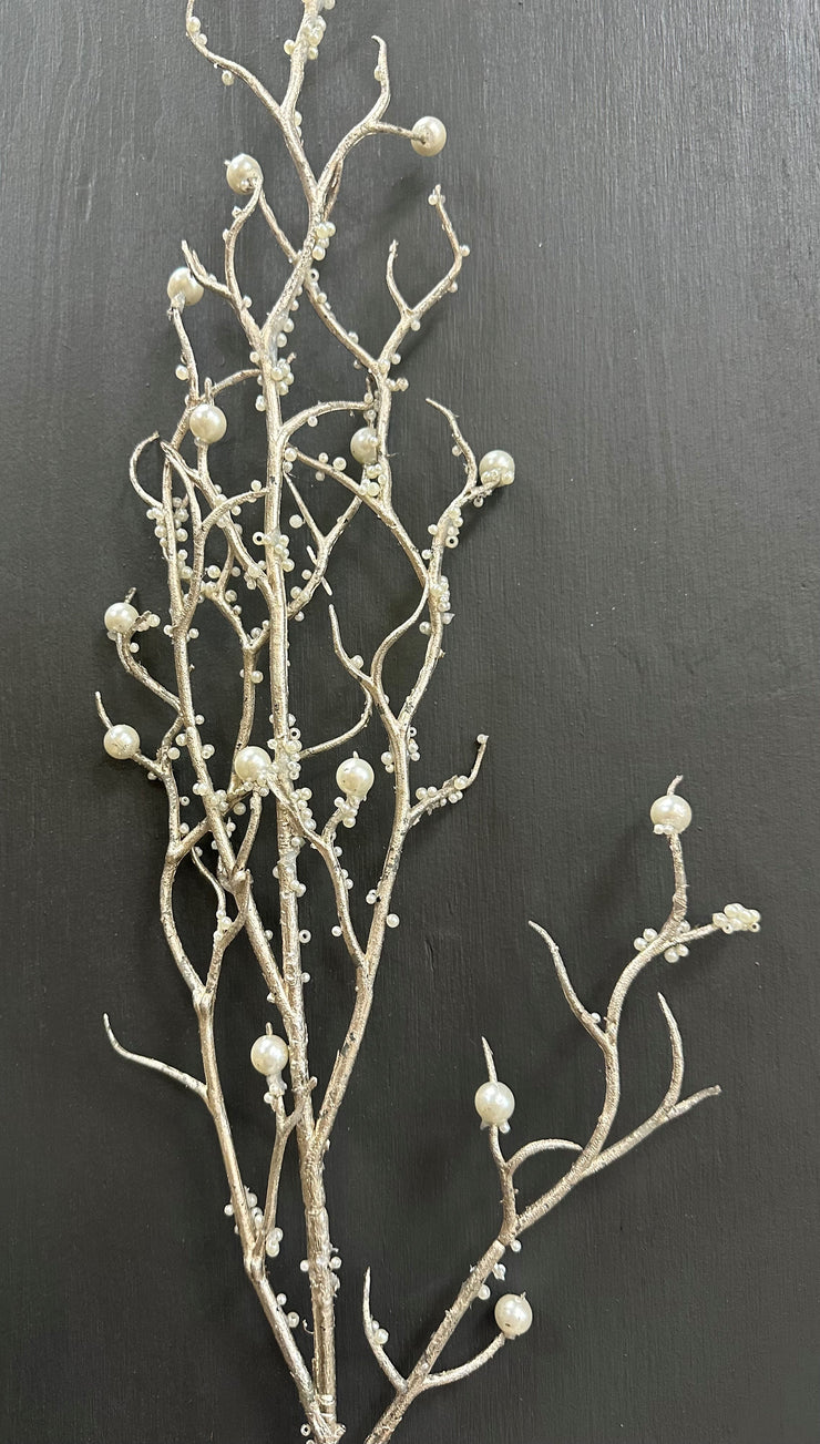 CHAMPAGNE AND PEARL BEADED BRANCH