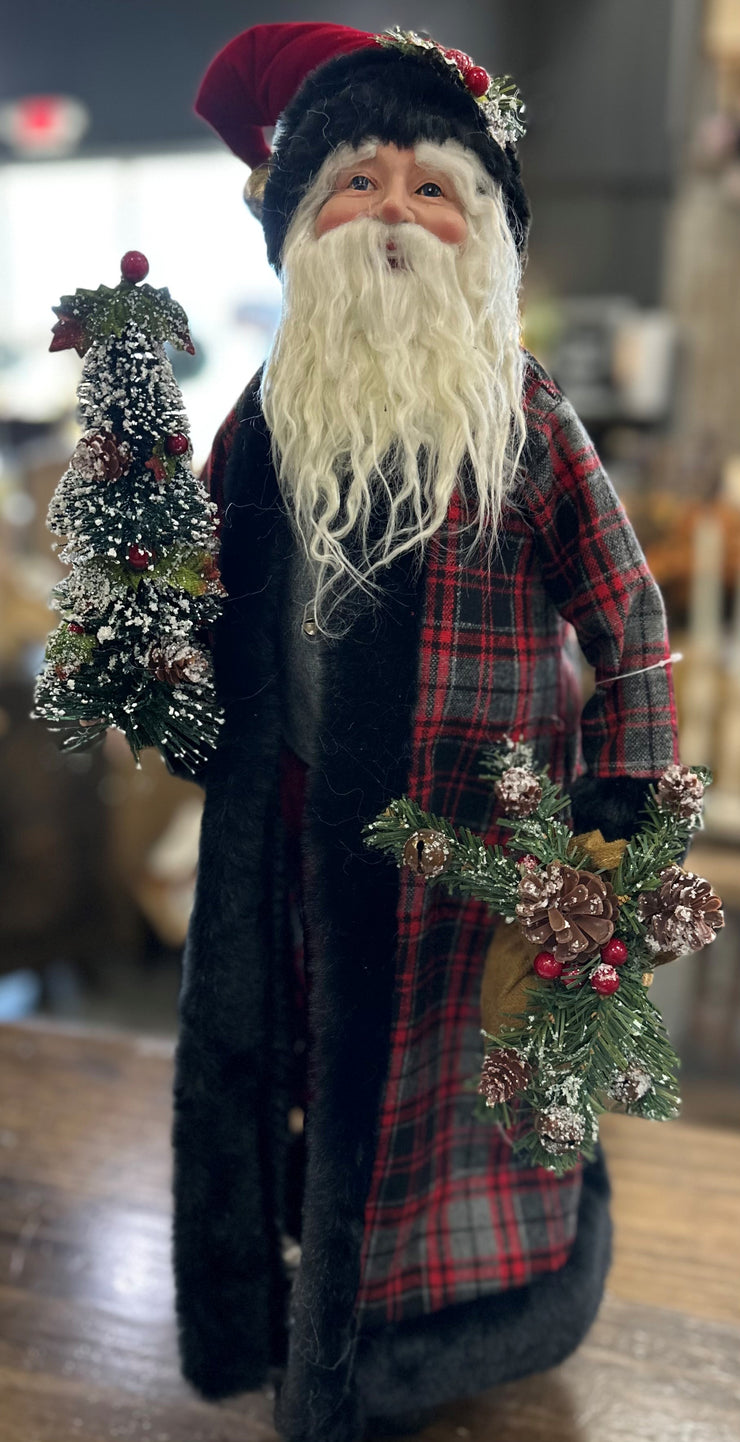 RED AND BLACK PLAID SANTA WITH TREE