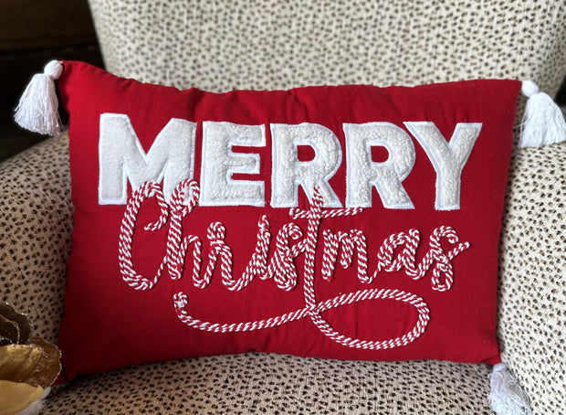 21" RED MERRY CHRISTMAS PILLOW