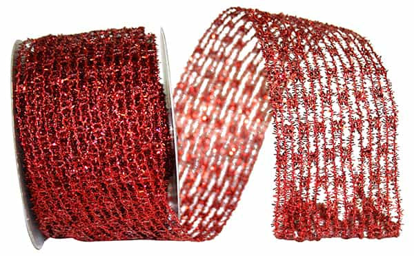 FLEX NET STRETCH METALLIC RED RIBBON 10 YARDS