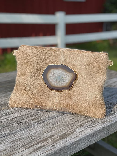 COWHIDE CLUTCH WITH AGATE LARGE