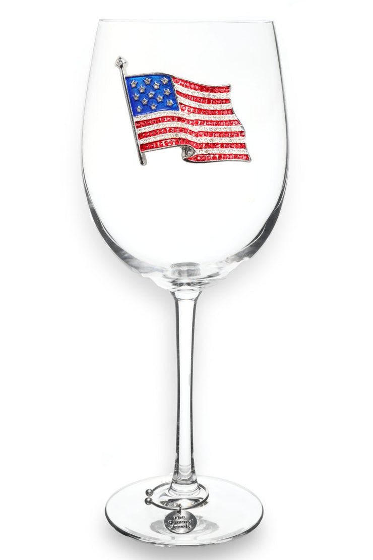 AMERICAN FLAG STEMMED WINE GLASS