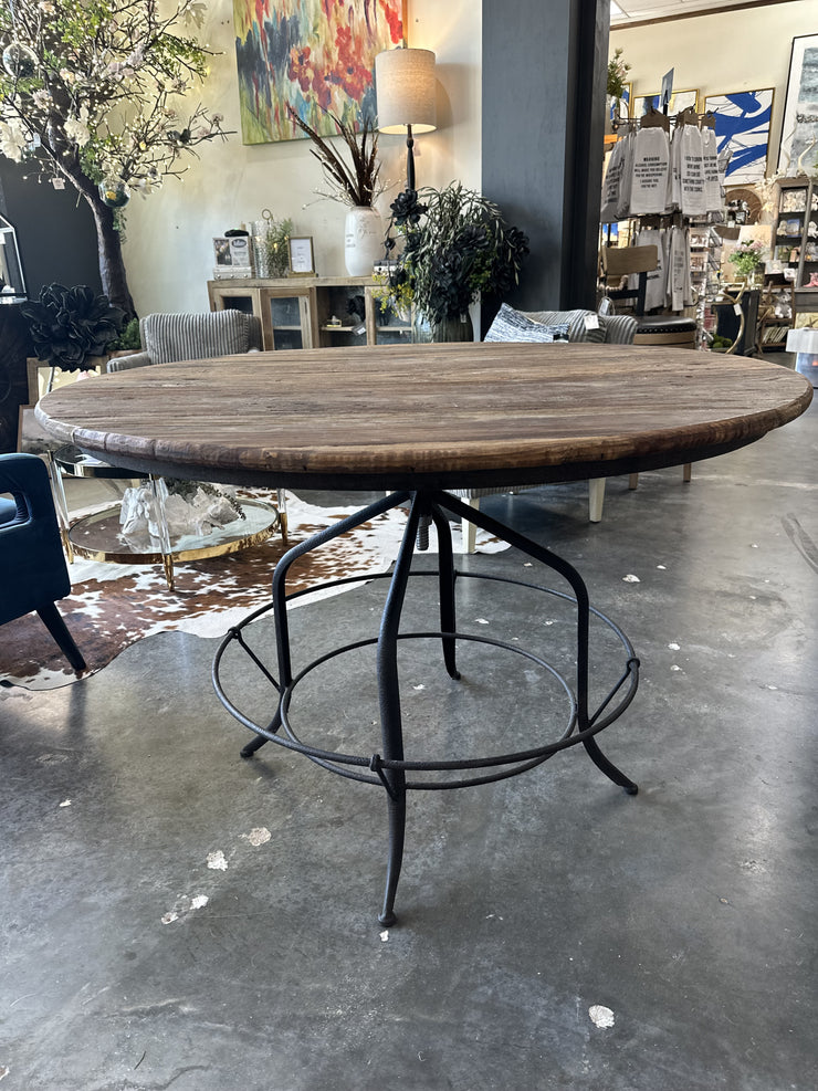 ADJUSTABLE WOOD TOP DINING TABLE WITH IRON BASE