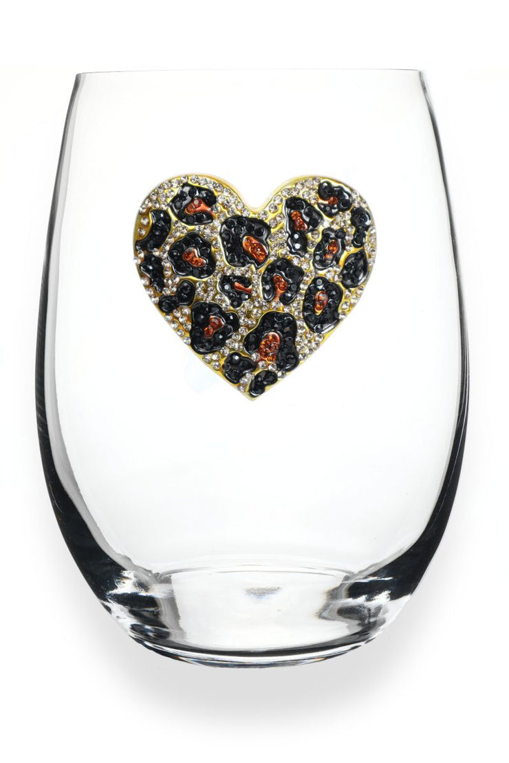 LEOPARD HEART STEMLESS WINE GLASS