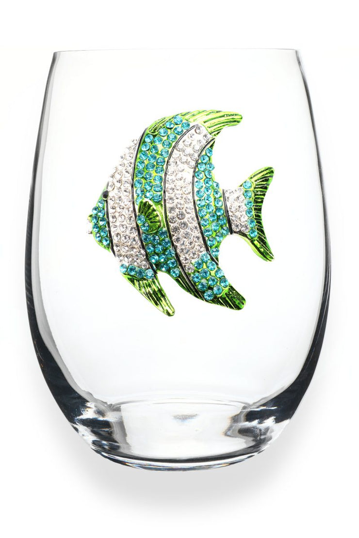 TURQUOISE TROPICAL FISH STEMLESS WINE GLASS