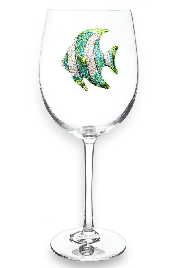 TURQUOISE TROPICAL FISH STEMMED WINE GLASS