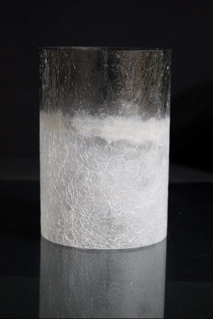 WHITE CRACKLE GLASS CYLINDER