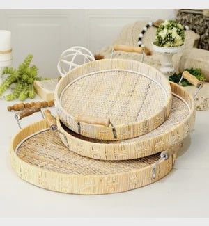 ROUND WICKER TRAY WITH HANDLES LARGE