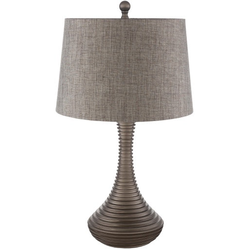 PEWTER LAMP WITH GREY SHADE